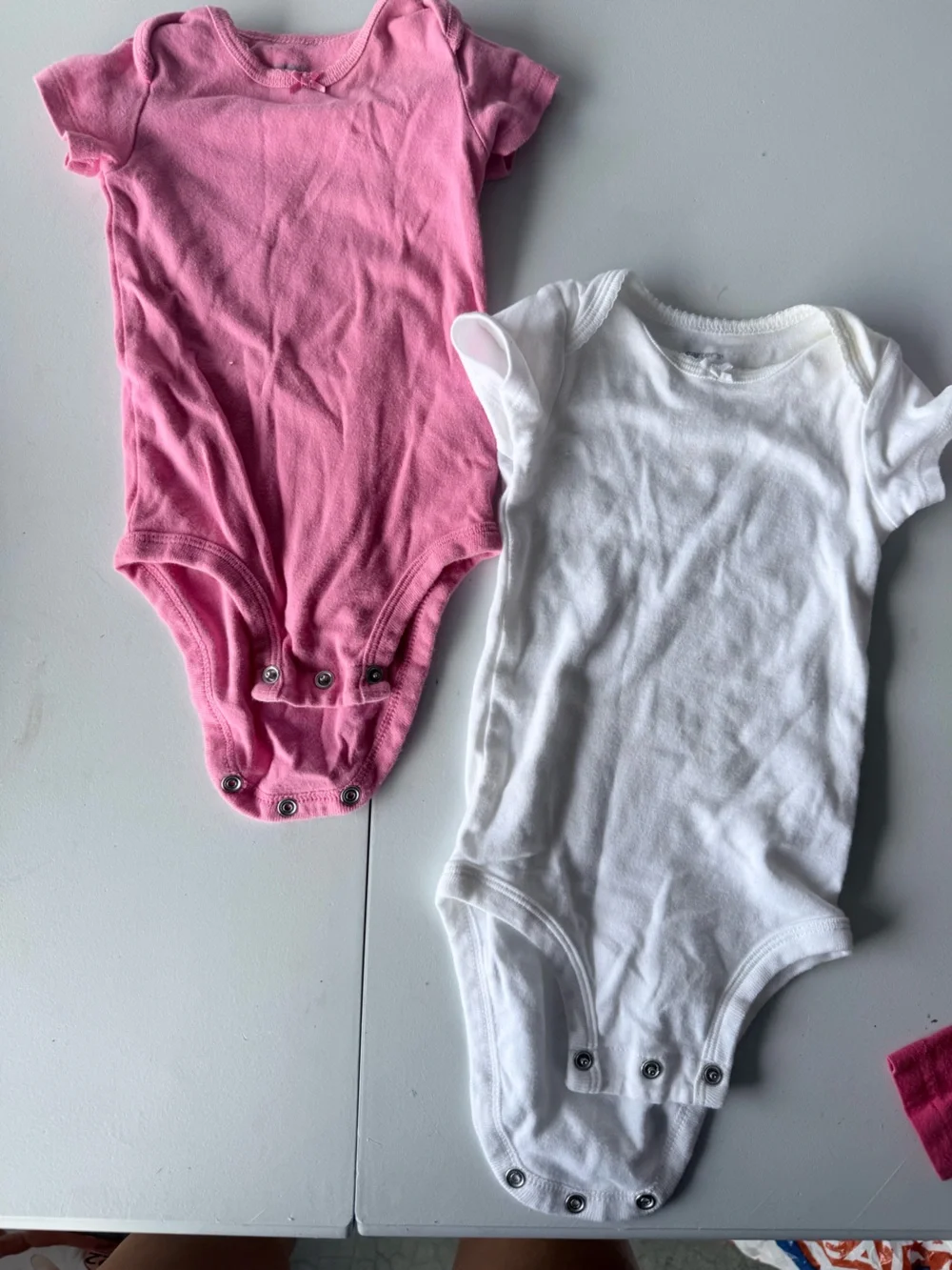 Pink and White Short-Sleeve Baby One-Piece Bodysuits